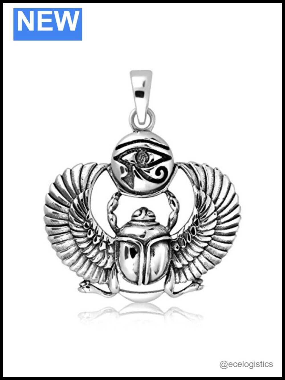 925 Sterling Silver Egyptian Scarab Eye of Horus Pendant